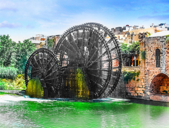 حماه سوريا نواعير النواعير wooden waterwheels Hama syria norias