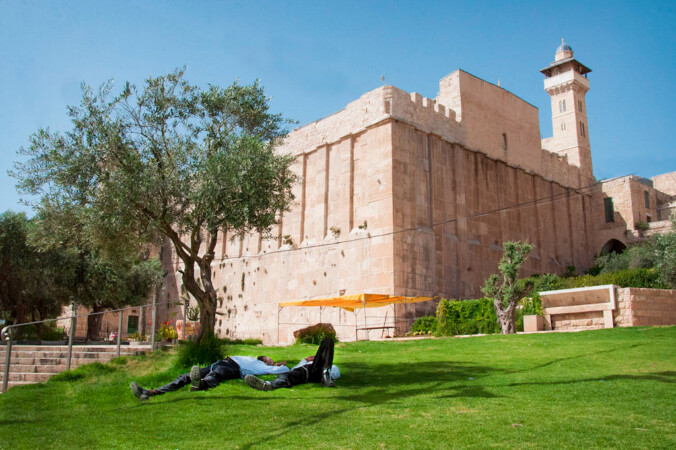مبنى و حوله حديقة يمثل الحرم الابراهيمي في الخليل